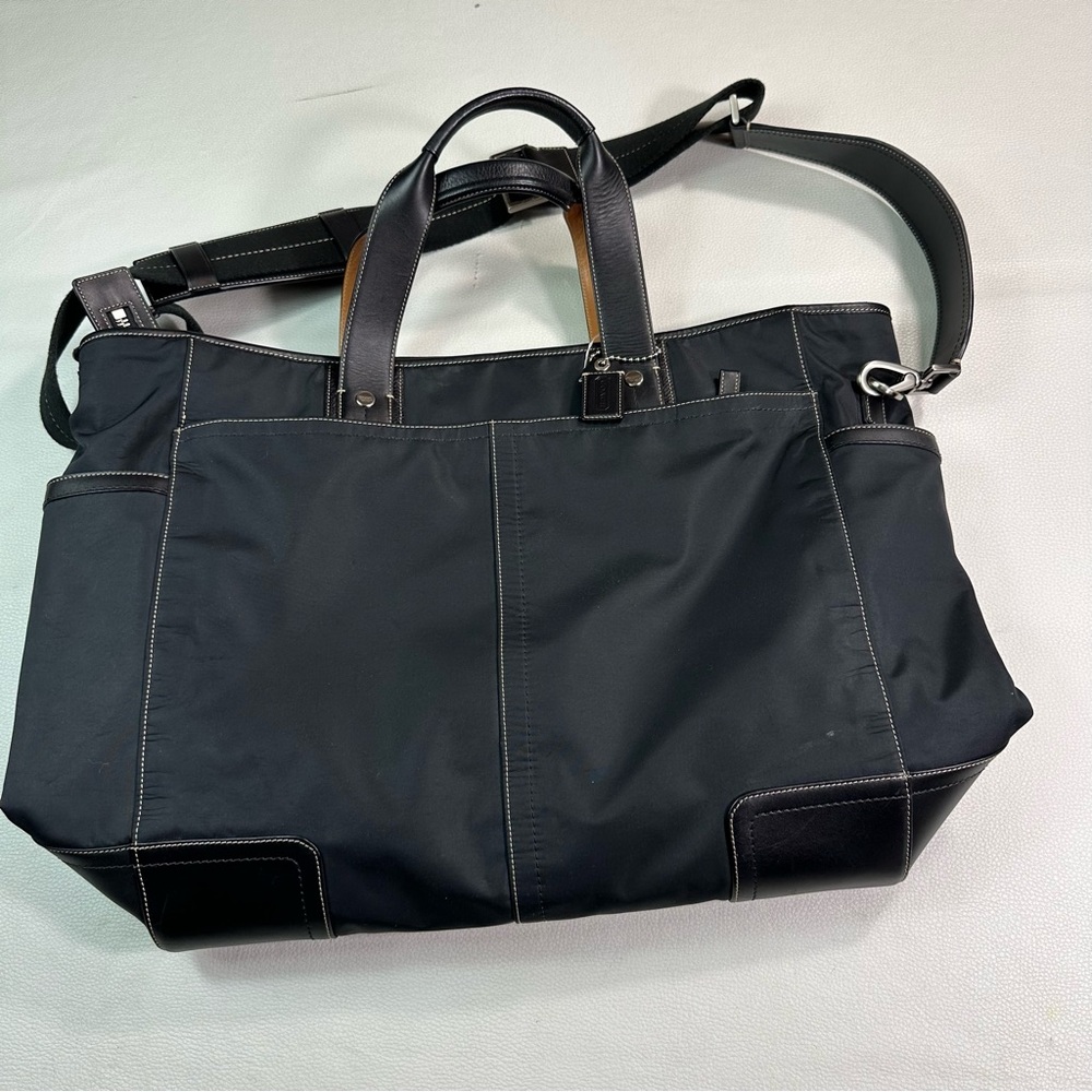 Coach bag nylon leather tote shoulder strap extra large